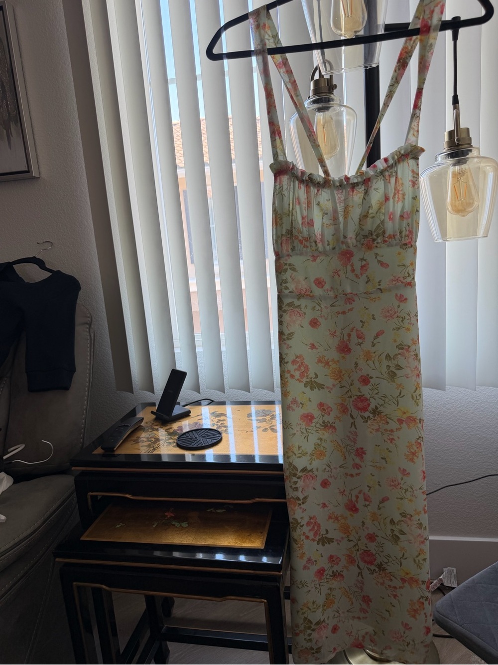 Forever 21 Pastel Green Floral Maxi Dress with Pink Accents